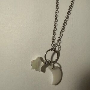 Pearl color Star and Moon Pendant Necklace